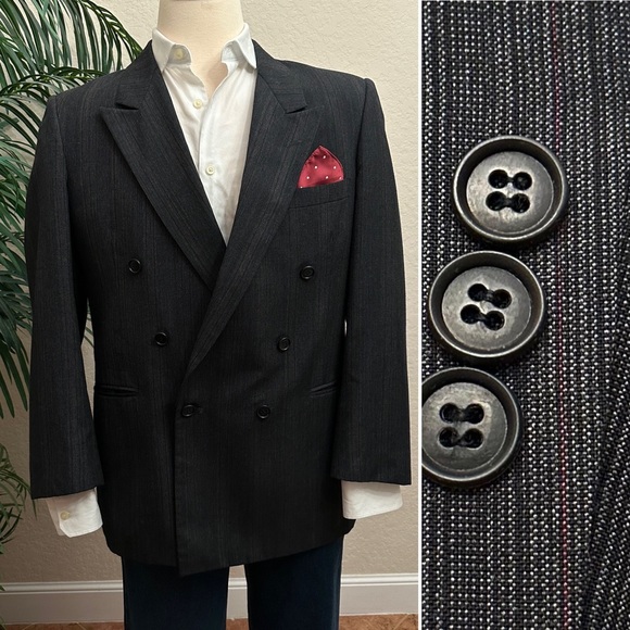 OLEG CASSINI MENS DOUBLE BREASTED JACKET SIZE 42 PEAK LAPEL SPORT COAT
